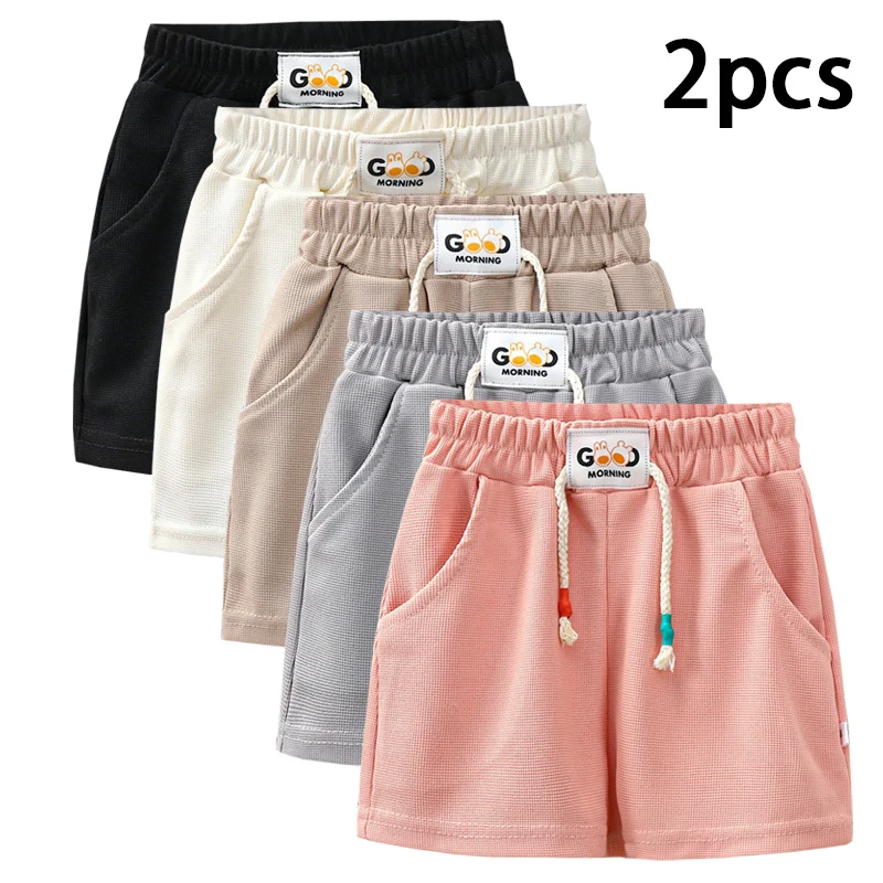 2pcs Summer Kids Shorts Boys Girls Solid Color Short Baby Solid Color Casual Pant Children Short Pant Sport Clothing Outwear 1