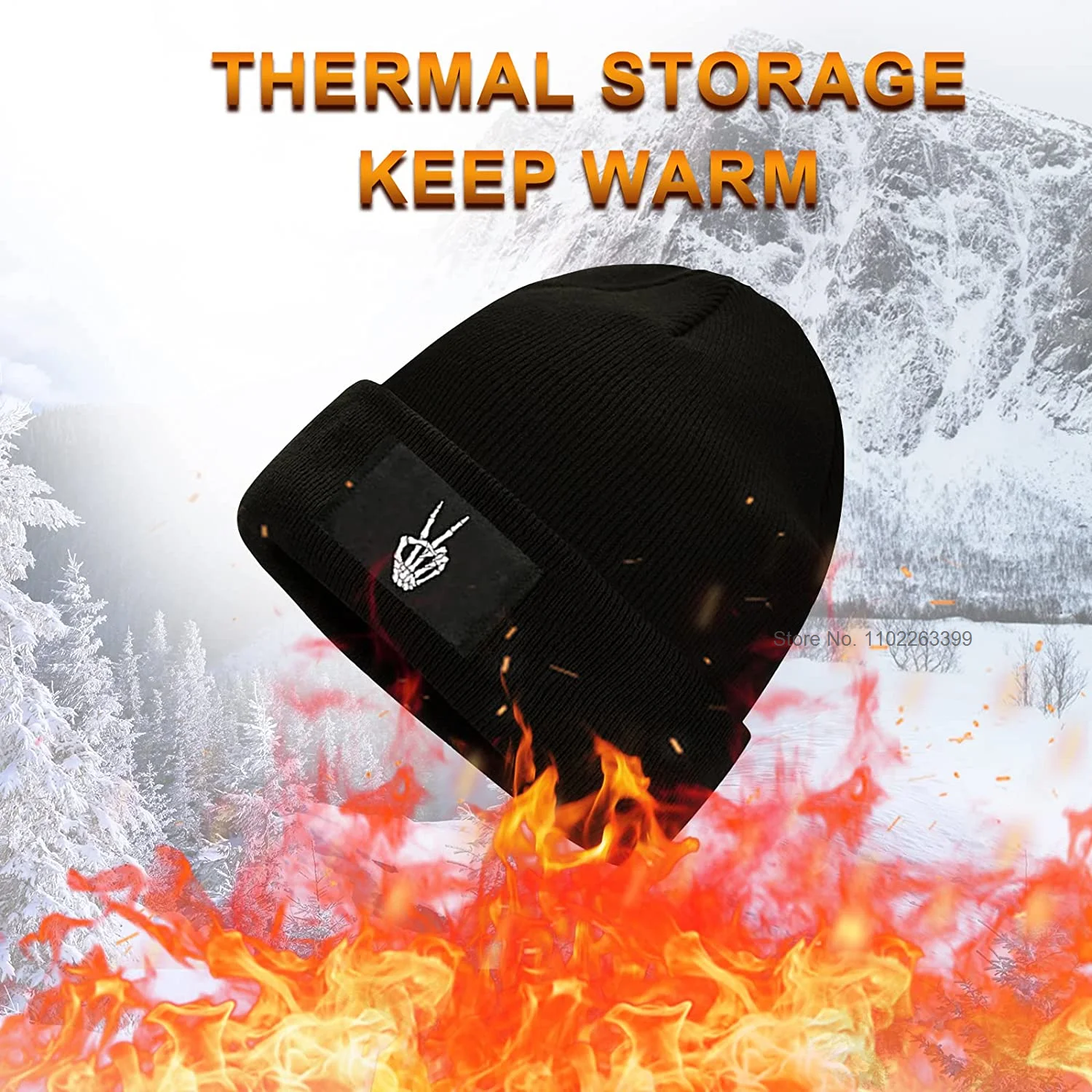 Skeleton Hand Making Peace Sign Men Or Women Soft Beanie Hat Skull Cap Winter Hats