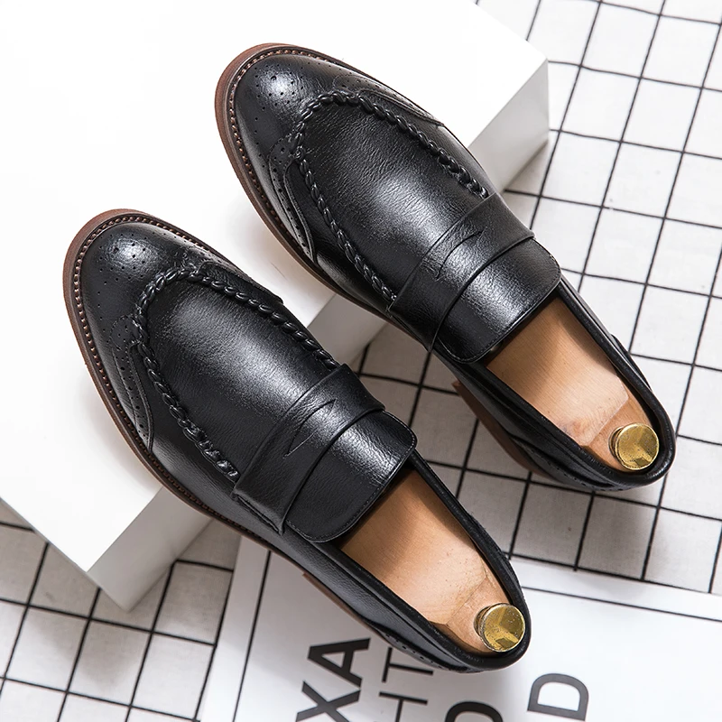 

2023 Luxury Brand Penny Loafers Men Casual Shoes Slip On Leather Dress Shoes Big Size 38-47 Brogue Carving Loafer Driving Shoes