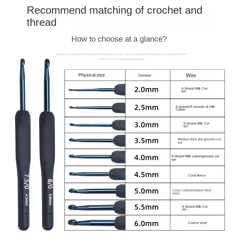 Crochet Kit New blue silicone handle crochet set sweater knitting tool blue soft handle crochet