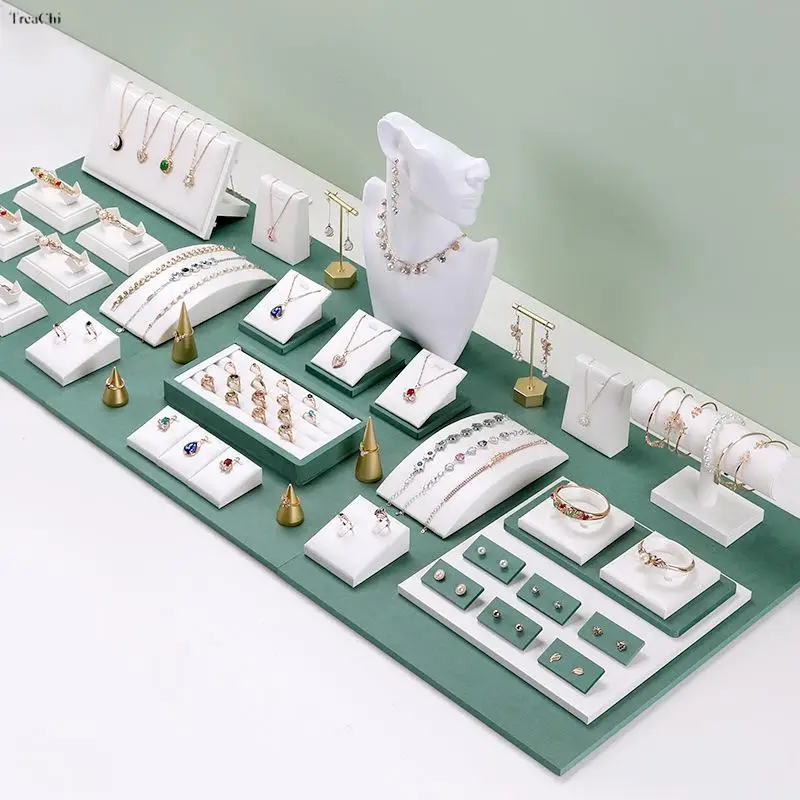 White Leather Jewelry Display Stand Ring Necklace Display Stand Pendant Bracelet Display Stand Shop Jewelry Display Props