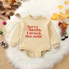 Lioraitiin 0-24M Infant Baby Boy Girl Spring Autumn Jumpsuit Cartoon Letter Sorry Santa Print Long Sleeve Jumpsuit