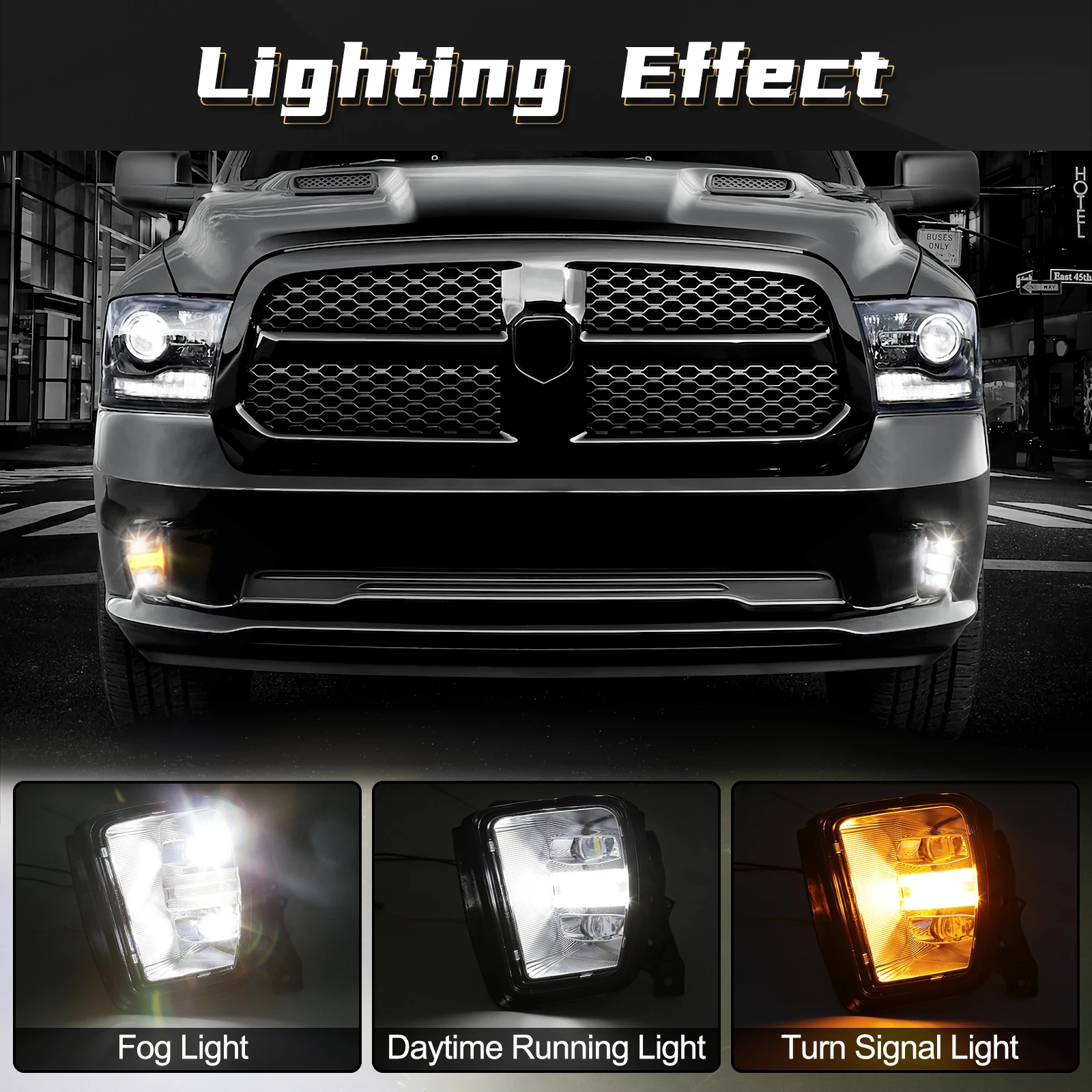 FÜR DODGE RAM 1500 2013-2018 Paar Schwarz LED Nebelscheinwerfer Mit