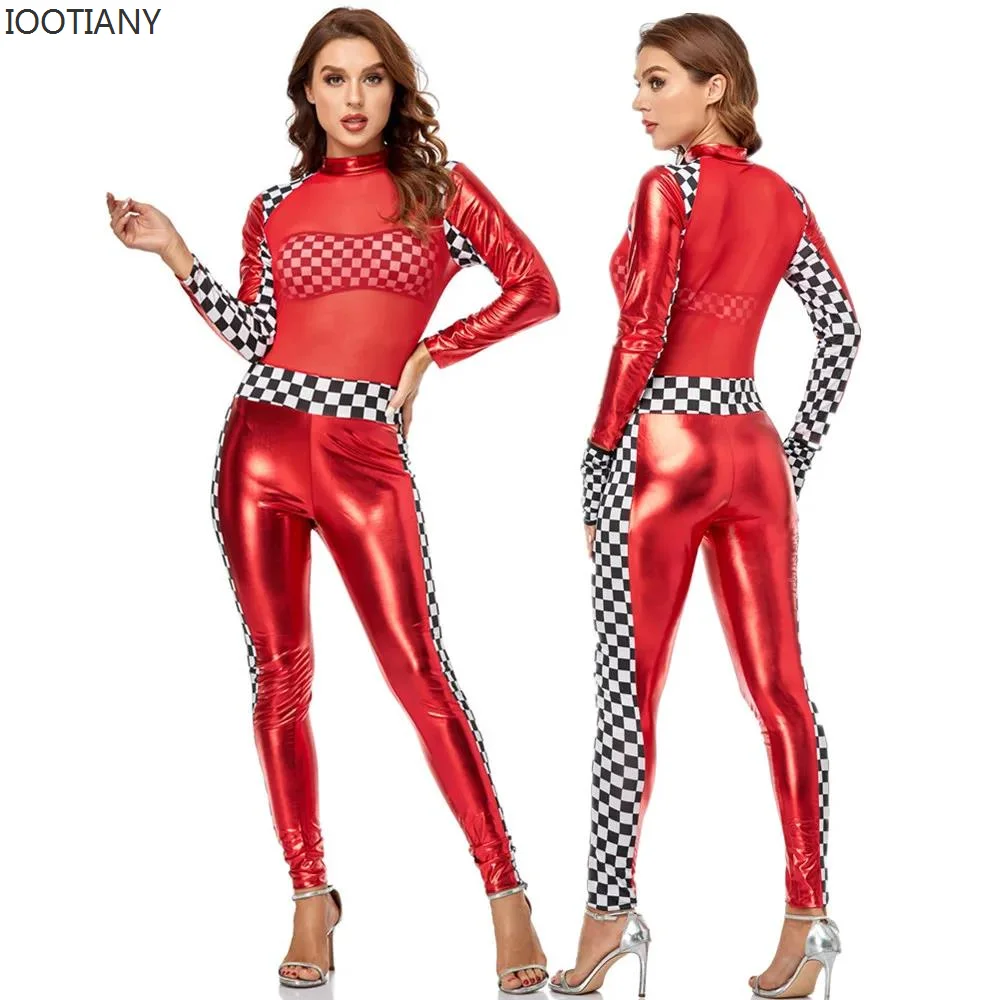 

Sexy Racing Girl Cosplay Costume For Adult Women American Race Car Driver Bodysuit Jumpsuits Suit Erotic COS Stage Nightclub