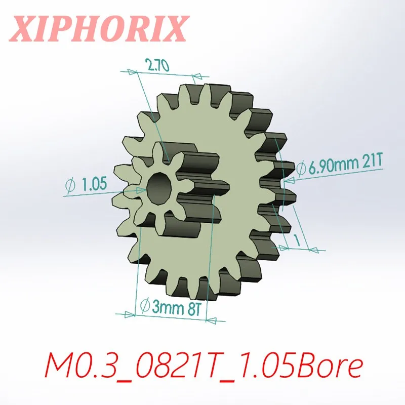 Module 0.3 M0.3 8/21 Teeth Plastic Double Tooth Gear, Sliding Fit 1.0mm