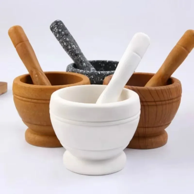 Imitation Wood Manual Garlic Press Home Garlic Paste Tool Multifu Medicinal Herb Grinding Spice Chili Powder Grinding Gadgets