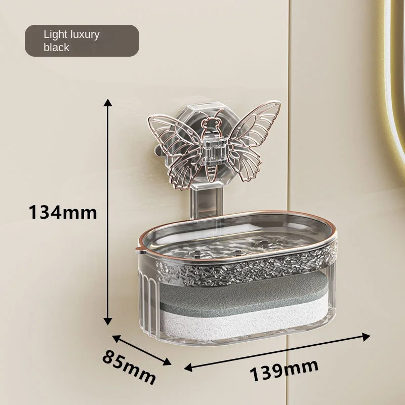 Butterfly Suction Cup Soap Dish Bathroom Wall-mounted Double-layer Drain Soap Dish Storage Rack Soap Rack 4
