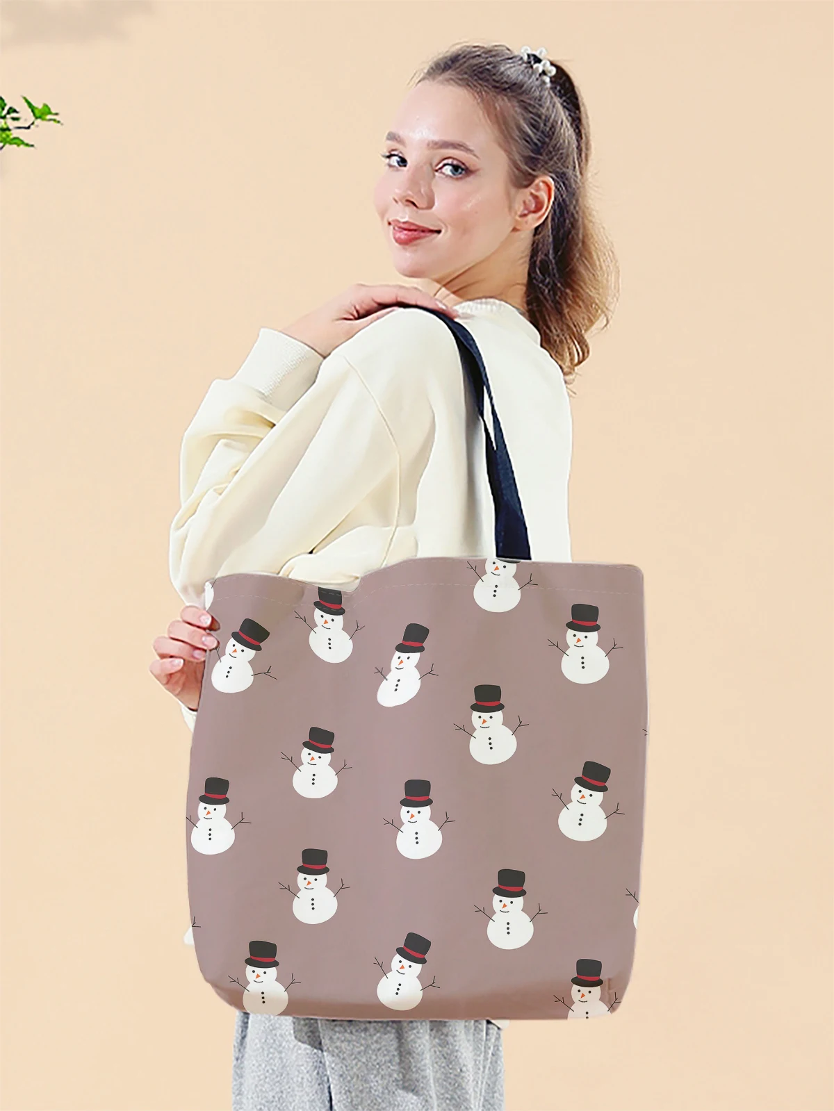 Christmas themed printed casual handbag, reusable fashionable backpack, multifunctional handbag, canvas shopping bag