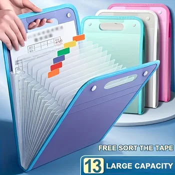 Cartella portadocumenti pieghevole a 13 tasche con 12 etichette - Organizzatore impermeabile A4 PP per ufficio e scuola