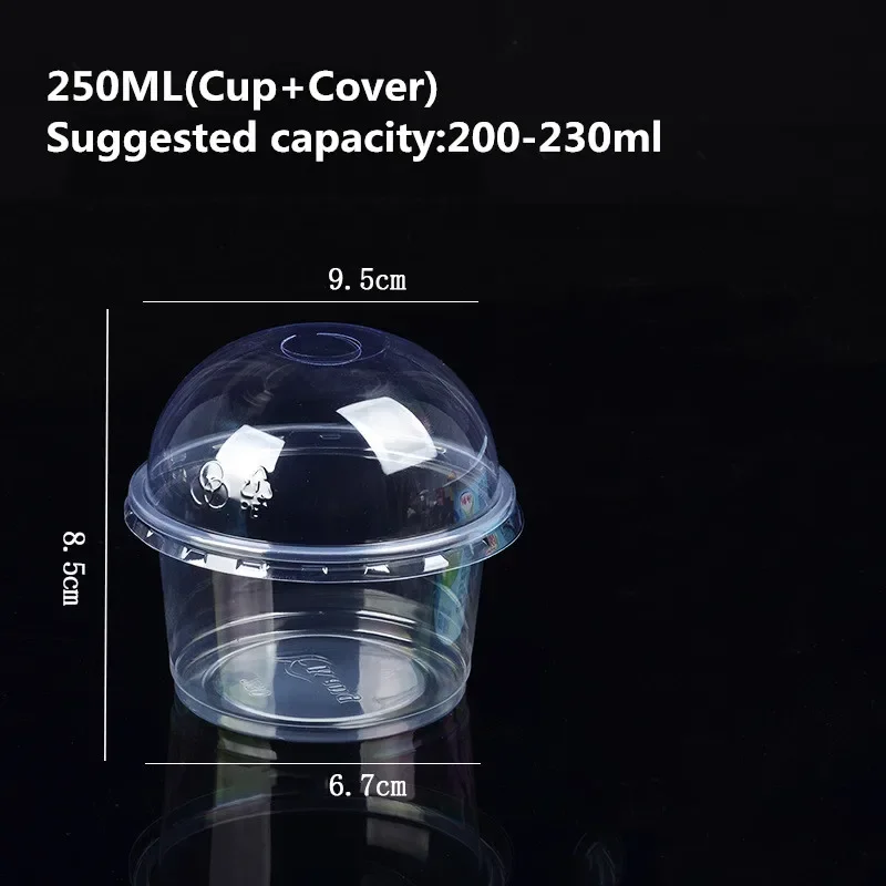 Plastic Cups Dessert Cups Plastic Dessert Cups 50pcs 250ML 300ML Pudding Cups Lids Plastic Boxes Ice-Cream Mousse Dessert Picnic Party Packing