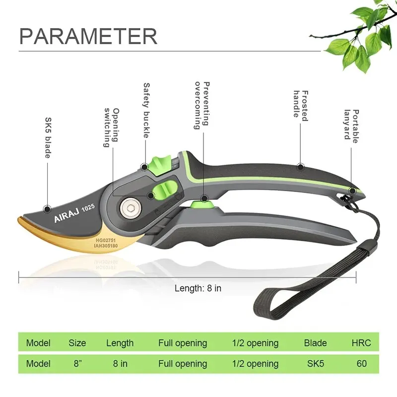 Pruning Shears 8inch Pruning Shear Garden Tools Labor Saving Scissors Gardening Plant Sharp Branch Pruners Protection Hand Durable
