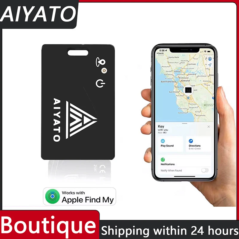 AIYATO Wallet Tracker Card Wireless Charging Location GPS Smart Tag Luggage Locator Work for Apple Find My APP Air Tags for IOS