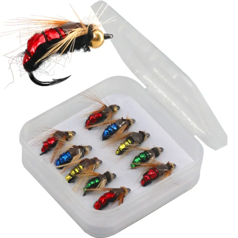 5/10Pcs Hot Sale Brass Bead Head Fast Sinking Nymph Scud Fly Bug Worm Trout  Fishing Flies Artificial Insect Fishing Bait Lure
