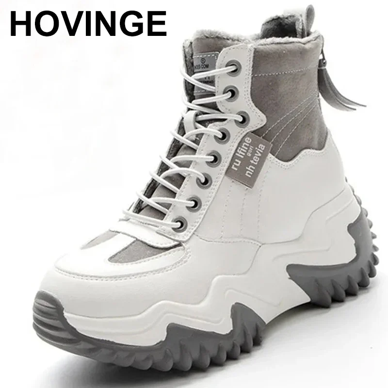 

New Winter Boots Women High Platform Sneakers 6.5CM Height Increasing Ankle Boots Thick Sole Casual Fur Shoes Woman Chunky Boots