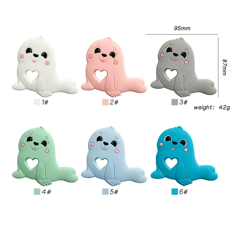 1/10pcs 귀여운 바다 사자 실리콘 구슬 식품 학년 Teether  동물 BPA 무료  젖니가 남 장난감 젖꼭지 체인 액세서리
