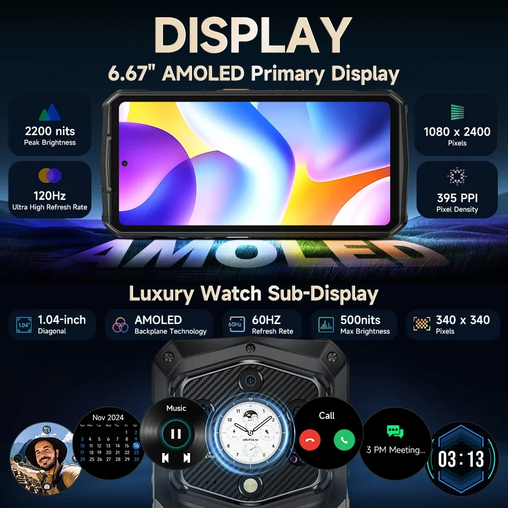 Ulefone 5G AI Rugged Phone Dimensity 9300+ Dual Screen 32GB+ 1TB  64MP Night Vision Armor 29 Ultra Smartphone Android 15 NFC