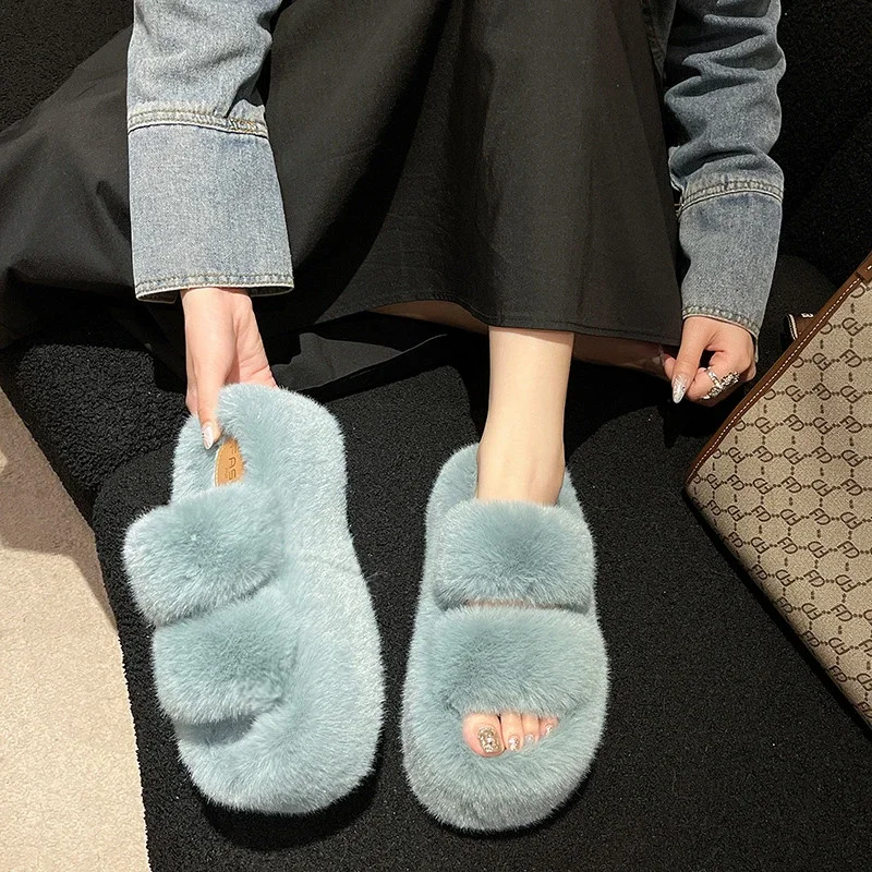 

Thick soled plush slippers for women's 2024 autumn/winter new Korean version home cotton slippers