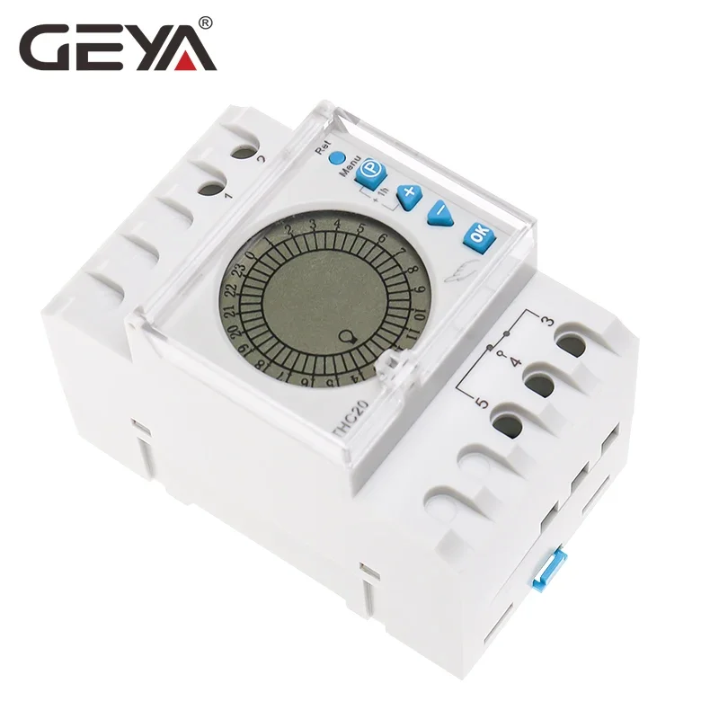 GEYA 24 Hours Programmable Time Control Switch 20A AC220V with Big LED Light Sceen Daylight Saving Timer Electronic THC-20-1C