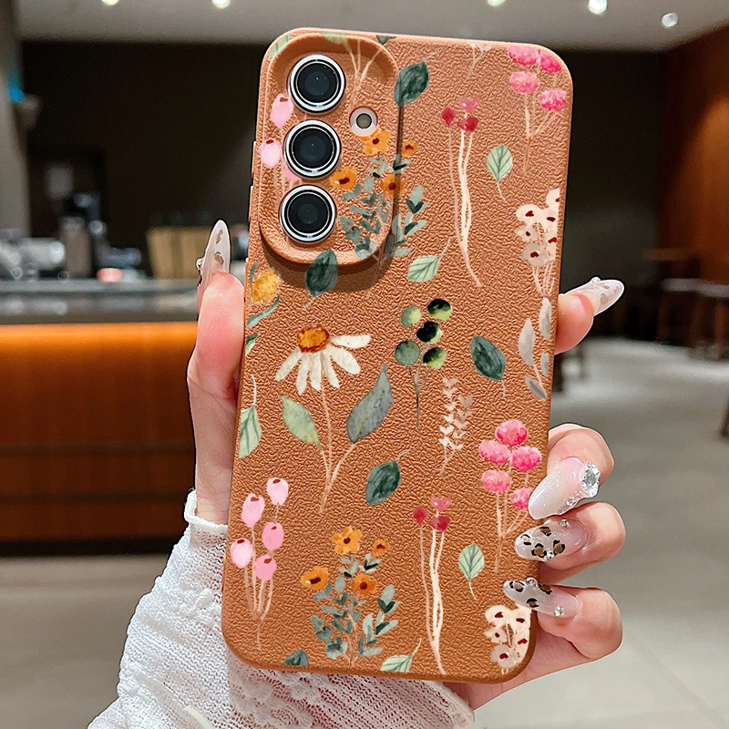 Floral Leather Texture TPU Phone Case - Small Flower Design