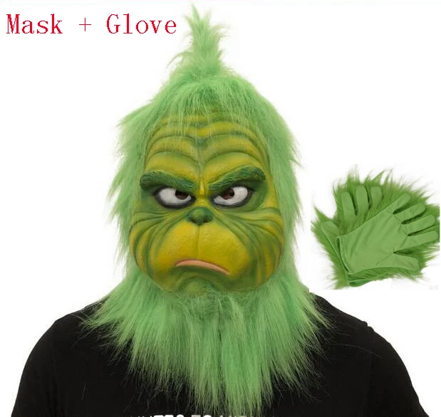 

Cute How Christmas Green Haired Cosplay Mask Latex Halloween XMAS Full Head Latex Mask Cosplay Costume Mask Props