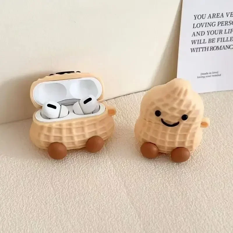 Creative Fun Stereoscopic Peanut Emoji Headphone Cover for Apple Airpods 1/2 Pro/Pro2 3 4 Silicone Drop-proof Soft Case