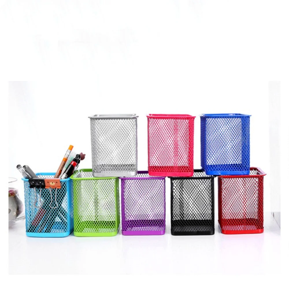 Colorful Round Metal Pen Holder Hollow Iron Stationery Pen Storage Desktop Organizer Office Supplies Gifts Large-Capacity