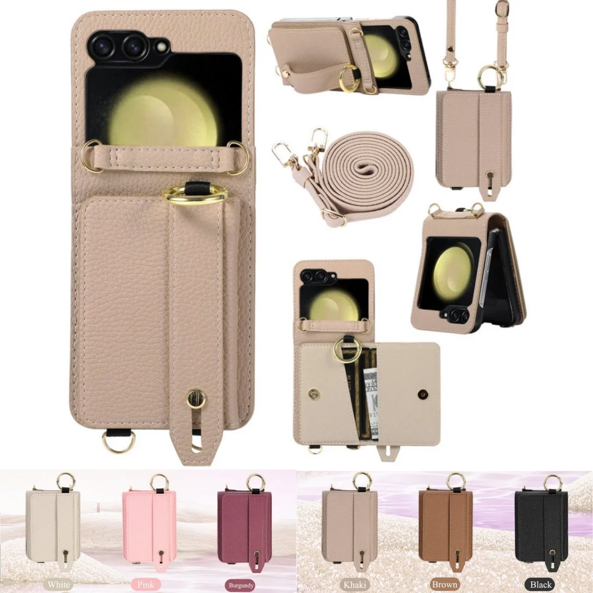 Leather Wristband Crossbody Wallet Card Holder Phone Case