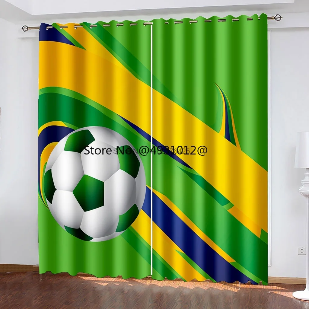 

2023 Football 3D Printing Living Room Curtain Anime Sport Window Drapes Green Blackout Curtain for Kids Bedroo Home Textiles