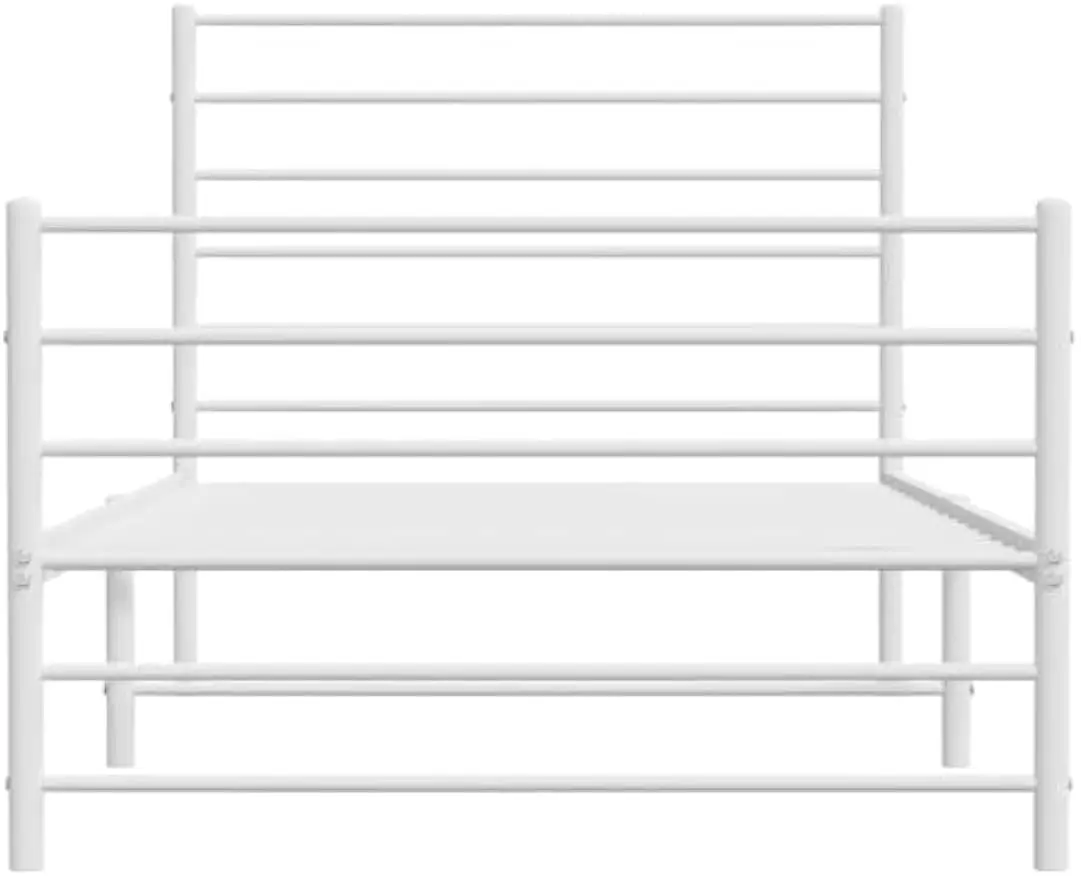 Metal Bed Frame Without Mattress with Footboard White Wooden Bed Frame Upholstered Headboard Supportive Mattress Base