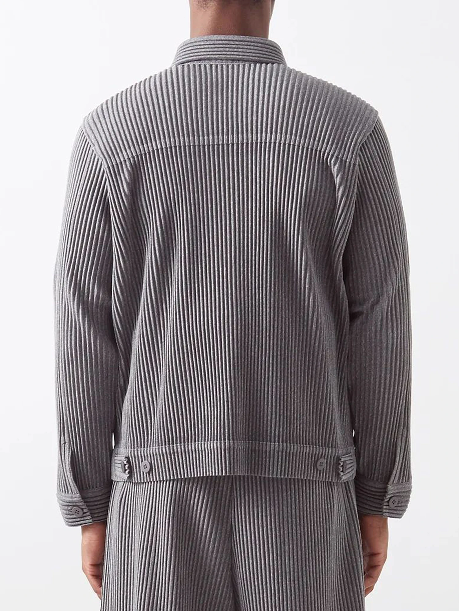 Miyake Pleated Men Button-down Jacket Cargo Pocket Single Breasted Male Coat 2