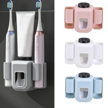 Portaspazzolino da parete a doppio foro Organizzatore per spazzolino Supporto per dentifricio Spremi dentifricio Accessori per il bagno baño banheiro 1