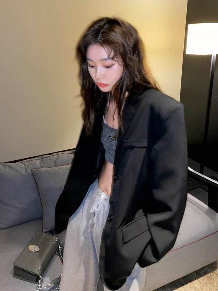 

UNXX Blazers Women All-match Female Autumn Simple New Korean Style Vintage Chic Leisure Daily Single Breasted Loose Elegant Coat