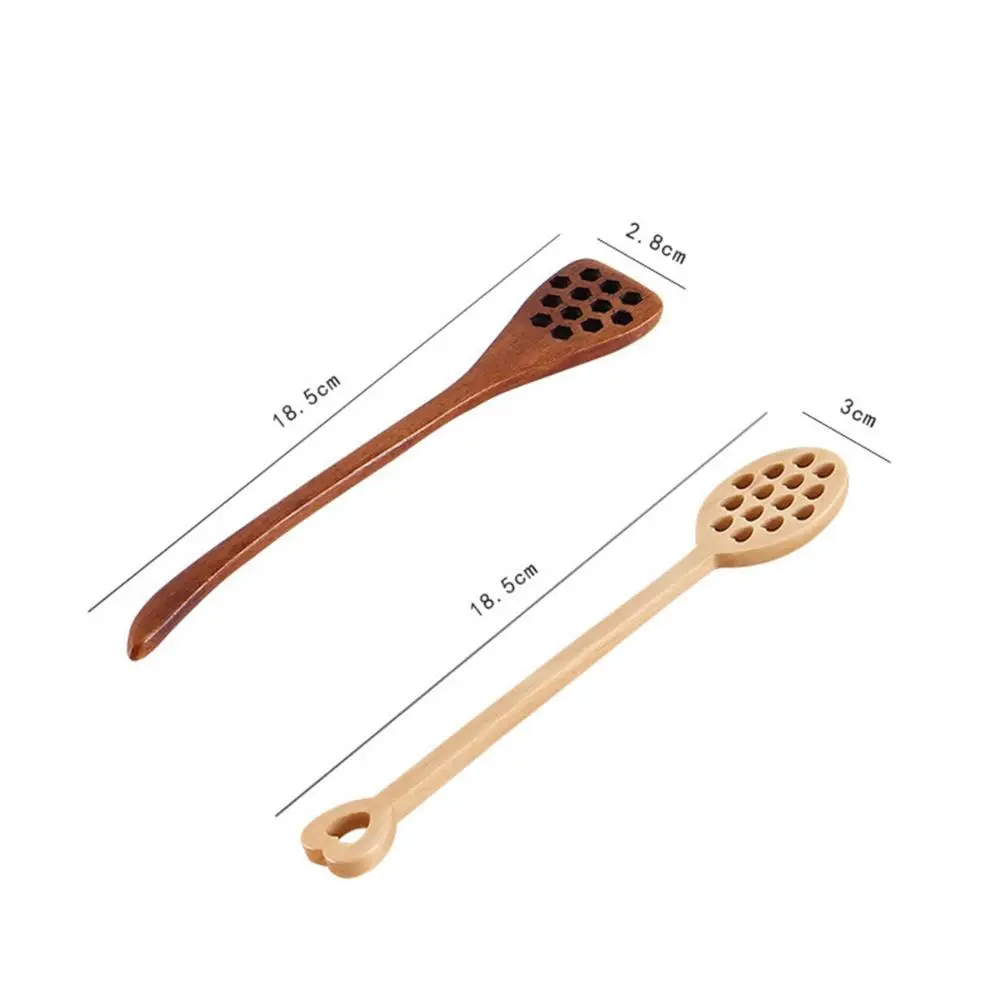 Wooden Spoon Glass Honey Dipper Sticks Wooden Honey Dipper Sever Mixing Stick Spoon Honeycomb Heart Pattern