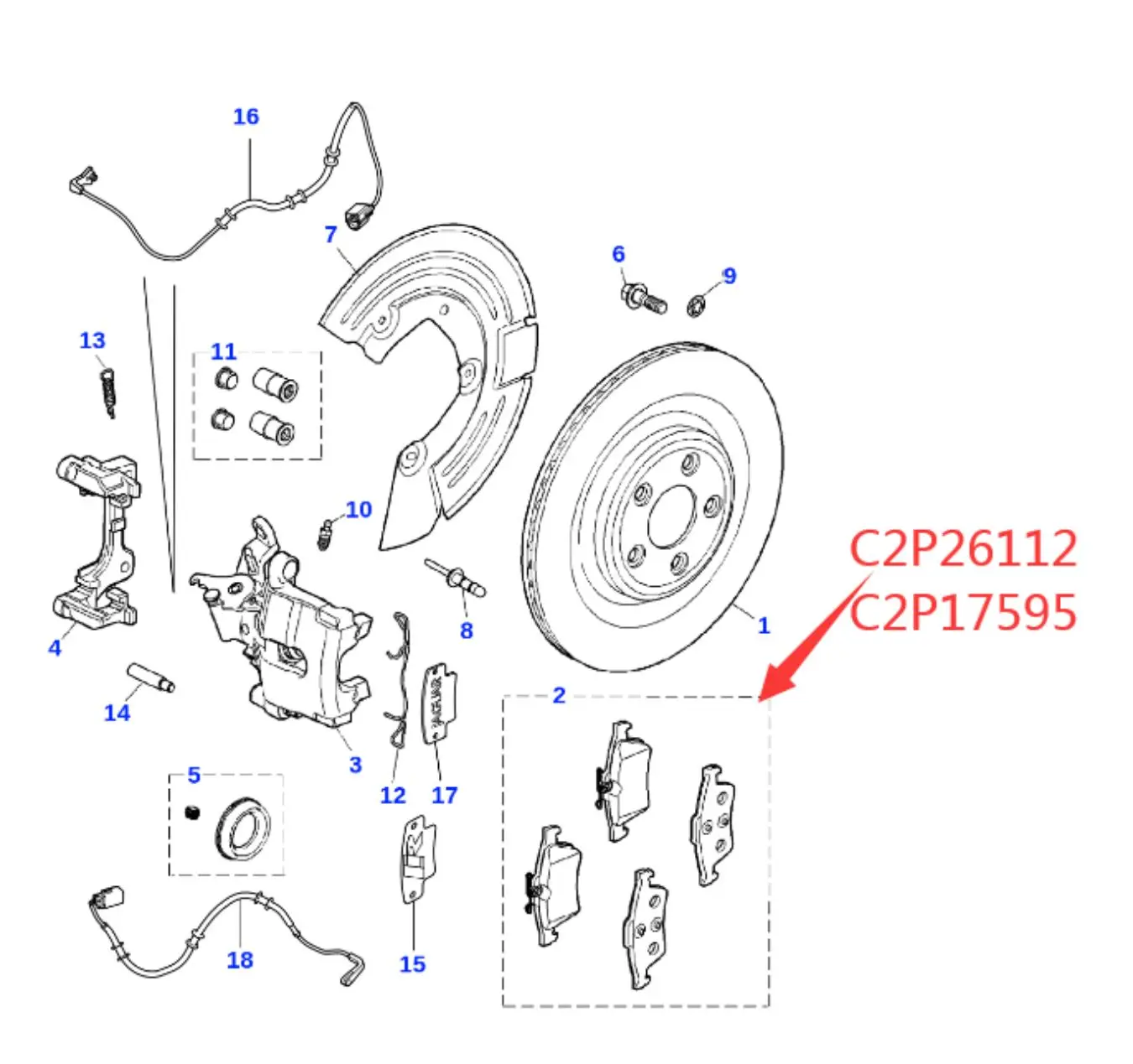 Jaguar rear brake pads are suitable for Jaguar XF XJ XK rear brake pads C2P17595 C2P26112