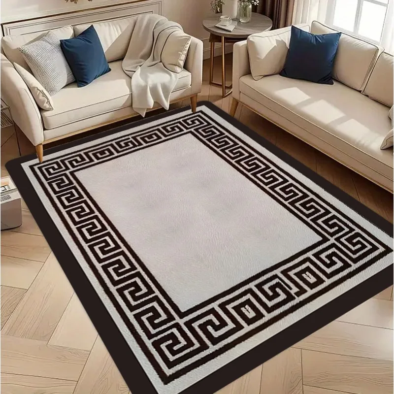พรมลายเรขาคณิตสมัยใหม่ สไตล์มินิมอล สำหรับตกแต่งบ้าน พรมปูพื้นนุ่มกันลื่น สำหรับห้องนั่งเล่นและห้องนอน 1