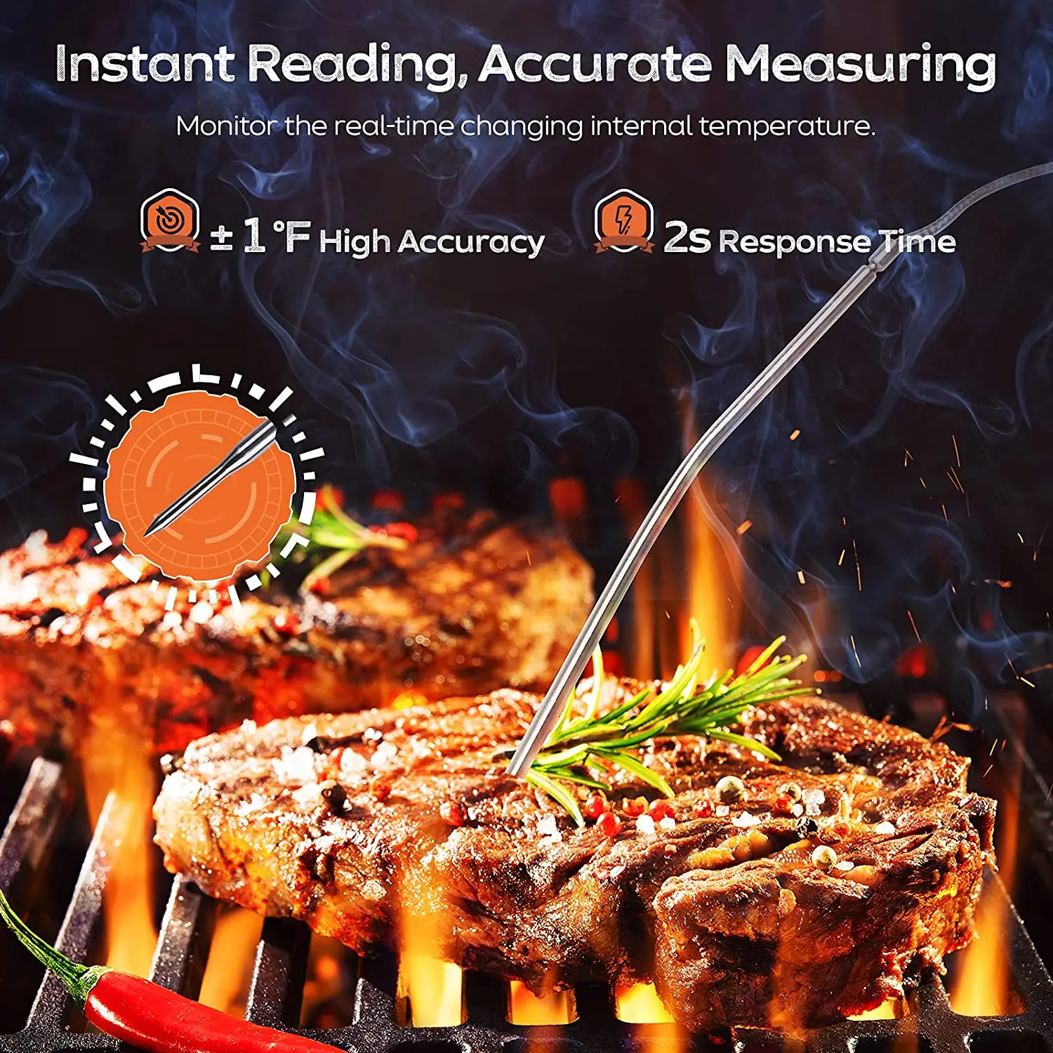 Termometro Digitale Da Cucina Touch Screen TS-82 Con Sonda Per Carne, Bistecca, Forno E Barbecue