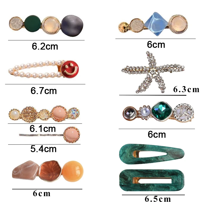 Pearl Crystal Acrylic Hair Clips Set for Women Retro Geometric Barrettes Hairpin Hair Accessories
