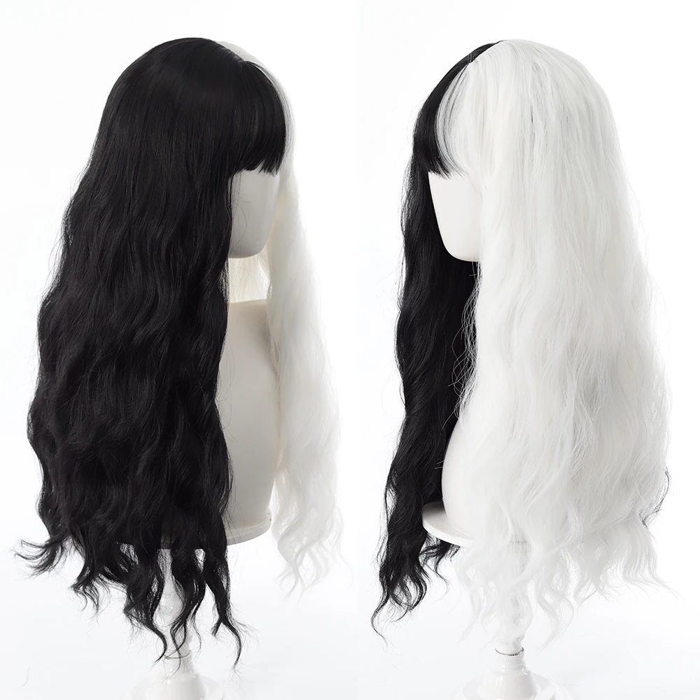 Black and White Curly Synthetic Fiber Wig for Women