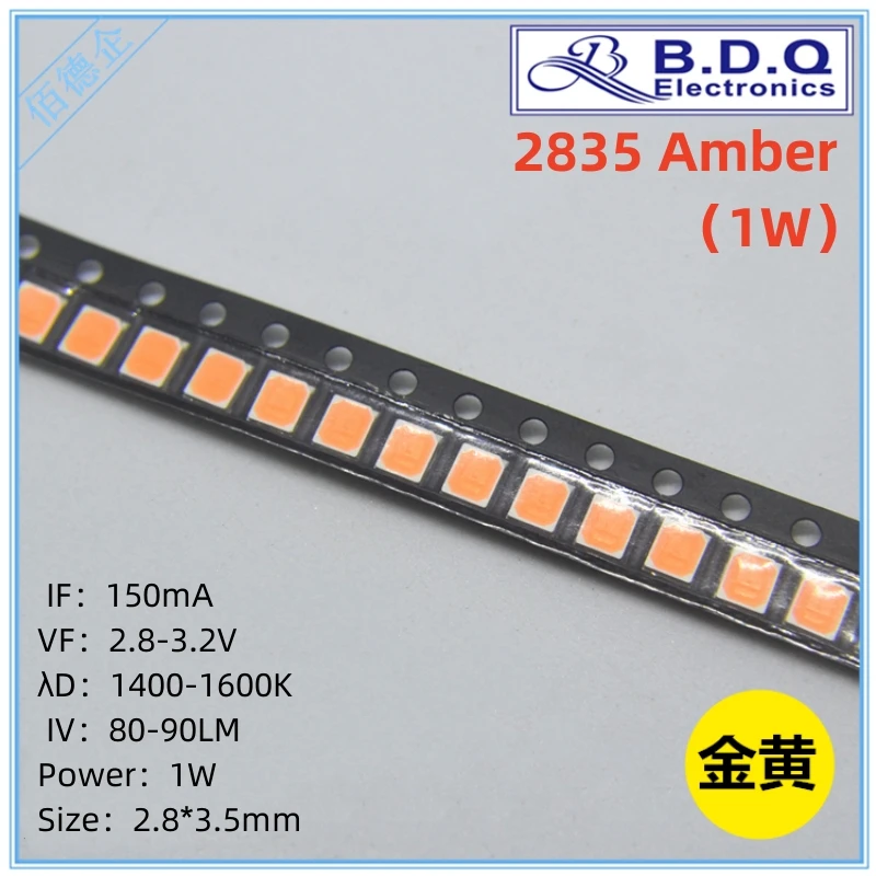 

100Pcs SMD LED 2835 1W Amber 1400-1600K LED Lamp Beads Size 2835 Light-emitting Diode High Bright Quality