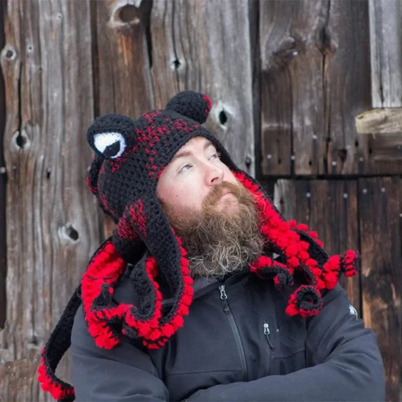 New Year's New Octopus Hat Autumn And Winter Creative Hand Knitted Crochet Wool Octopus Funny Squid HAT Party Dress Up
