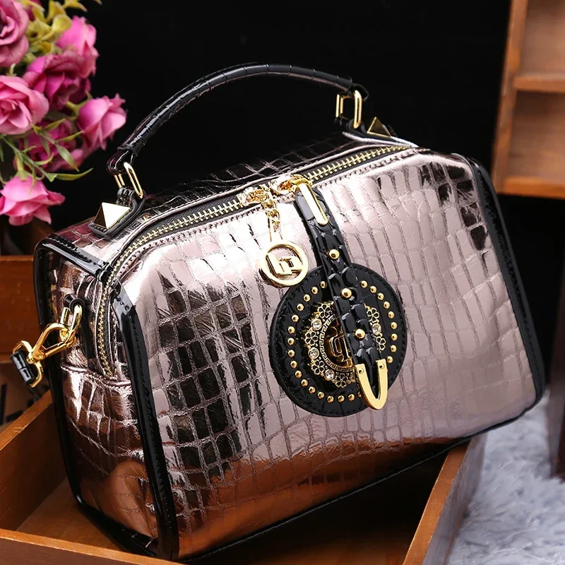 

Luxury Bag Woman Alligator Leather Print Tote Bags Top Handle Bolsa Feminina Boston Pillow Ladies Shoulder Messenger Sac A Main