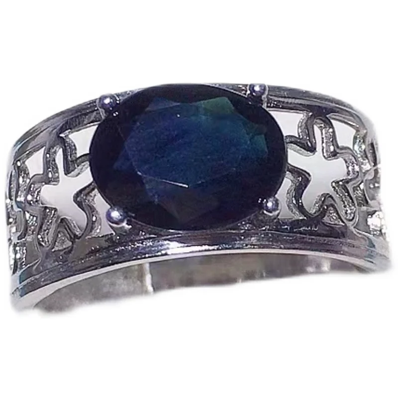 925 Sterling Silver Blue Sapphire Flower Ring | Ornate Jewels