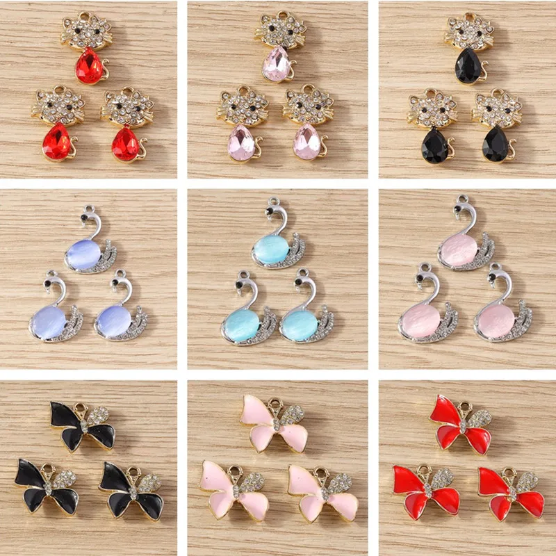 10 stücke Cartoon Tier Charms Kristall Schmetterling Katze Charms Anhänger für Schmuck machen Tropfen Ohrringe Halsketten DIY Handwerk liefert