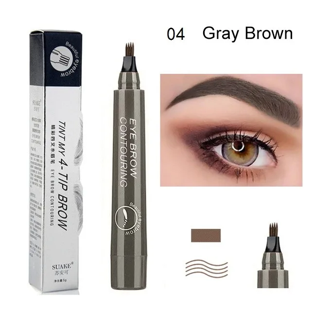 4 Points Eyebrow Pen Tattoo 5 Color Liquid Microblading Blade Fork Tip Brow Pencil Waterproof Gel Long Lasting Makeup Goth Henna Gray Brown