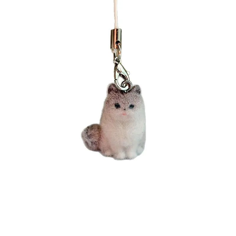 Squishy Flocked Cat Keychain - Bag Charm, Cartoon Animal  Giftable Desk Decor