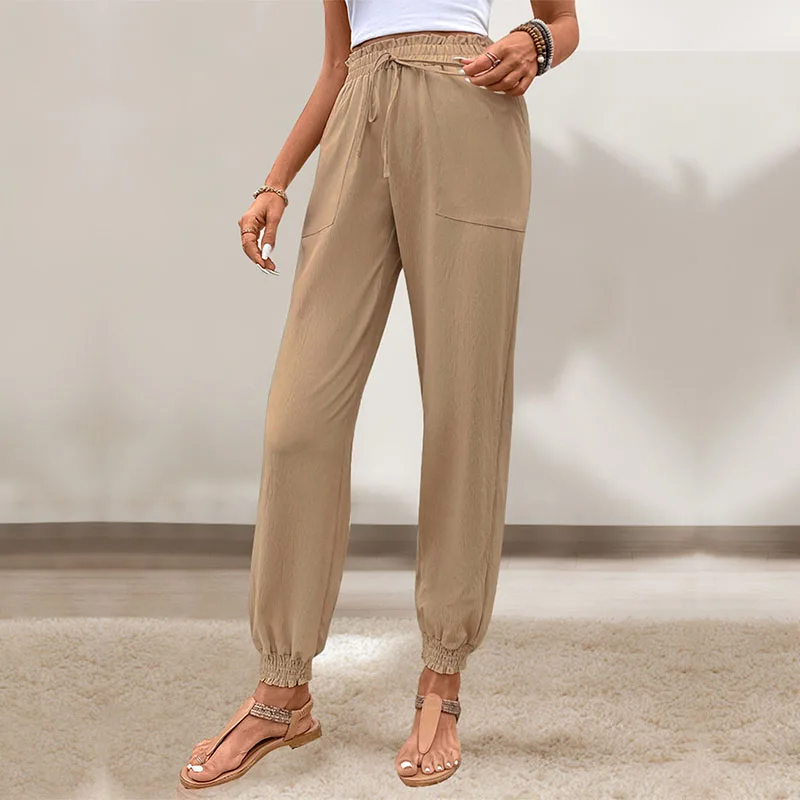 

Straight High Waist Lace Up Pencil Pants Women Pocket Casual Closing Ankle-Length Pants 2024 New Female Streetwear Trousers