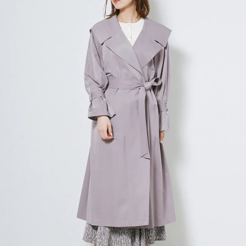 

2023 New Slim Waist Women Long Trench Turn Down Collar Vintage Jacket Tops Elegant Chic Lace Up Coat Spring Office Lady