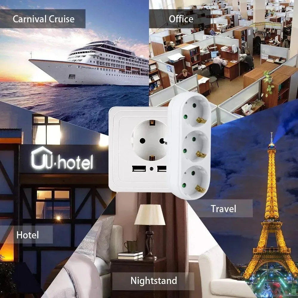 Melery European Plug German Standard Wall Socket Extension 1 To 3 Power Supply Expansion Converter Conversion Home Office Travel