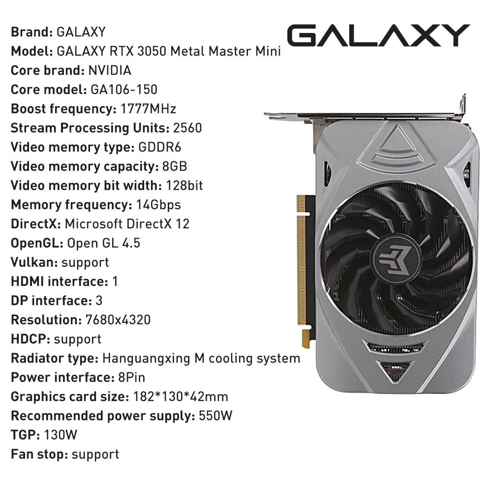 GALAXY New Graphic Card GDDR6 ATX 3050 8GB Gaming NVIDIA 8Pin 128 Bit 8nm RGB rtx 3050 Video Card placa de vídeo Accessories display card for pc