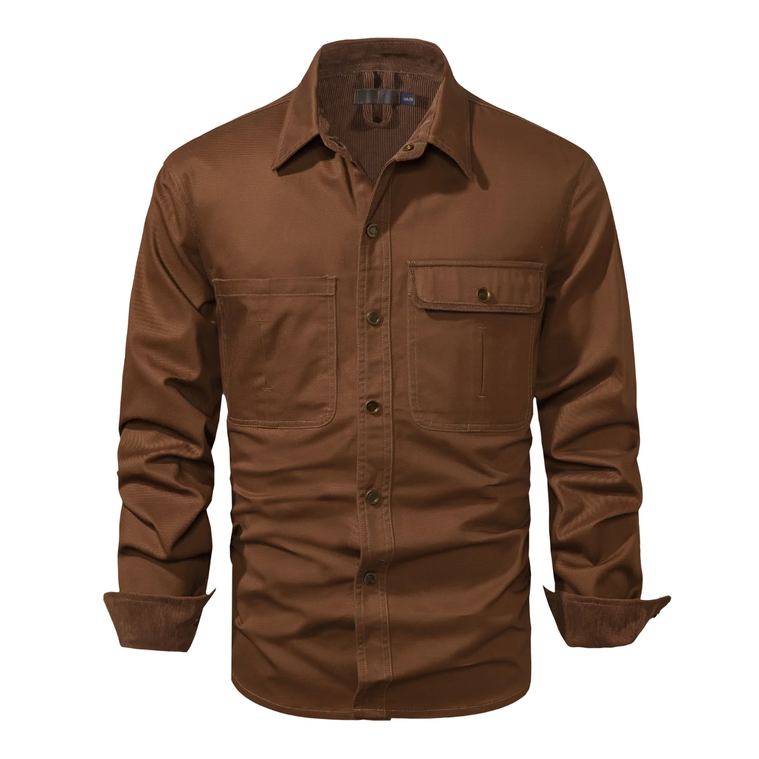 

US Size Tooling Washed Cotton Solid Color Lapel Men's Long-sleeved Shirt